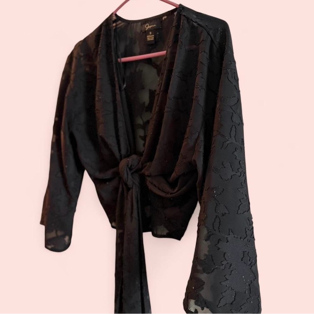 Black Sheer Tie-Front Top